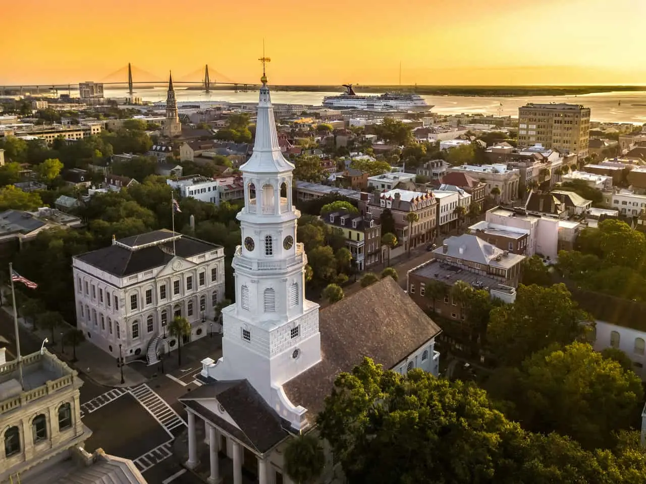 Sunset over downtown Charleston south Carolina