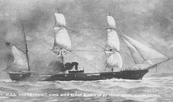 black and white photograph of the uss housetonic
