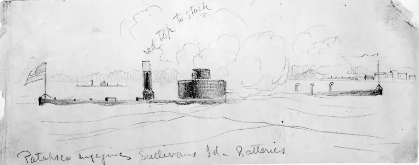 crude drawing of the shpwreck of the uss patapsco