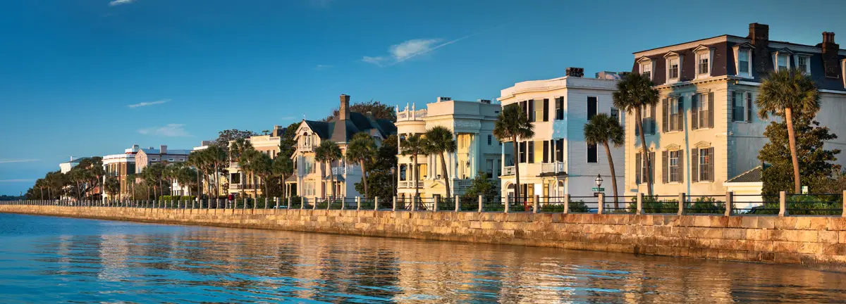 View from the harbor of historic homes on the Battery