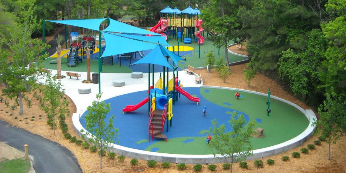 aerial view of james Island county park playground waterpark