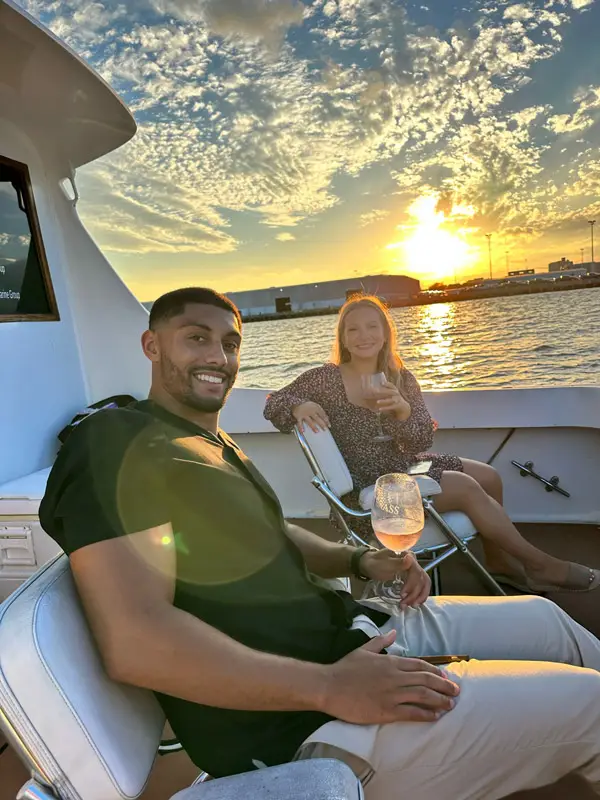 Couple enjoying a Charleston harbor boat tour
