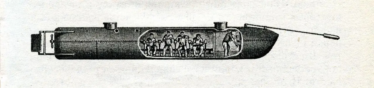 Vintage illustration of the Civil War submarine CSS Hunley