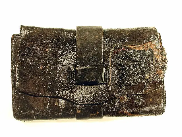 Detail image of the wallet found aboard the Hunley