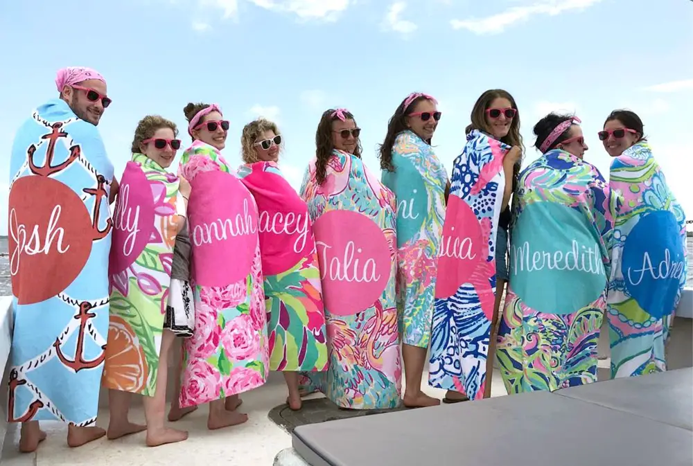 Bachelorette Party Girls in Towels With Names